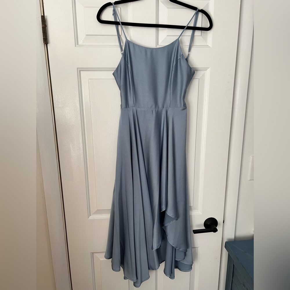 Lulu's Blue and Gray Asymmetrical Tiered Sundress